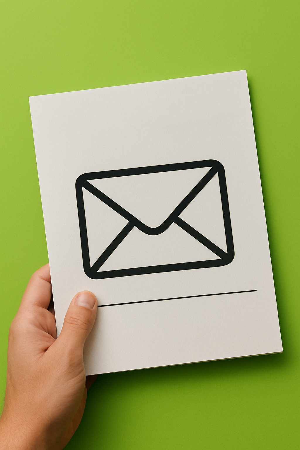 Grön bakgrund med hand som håller i ett nyhetsbrev