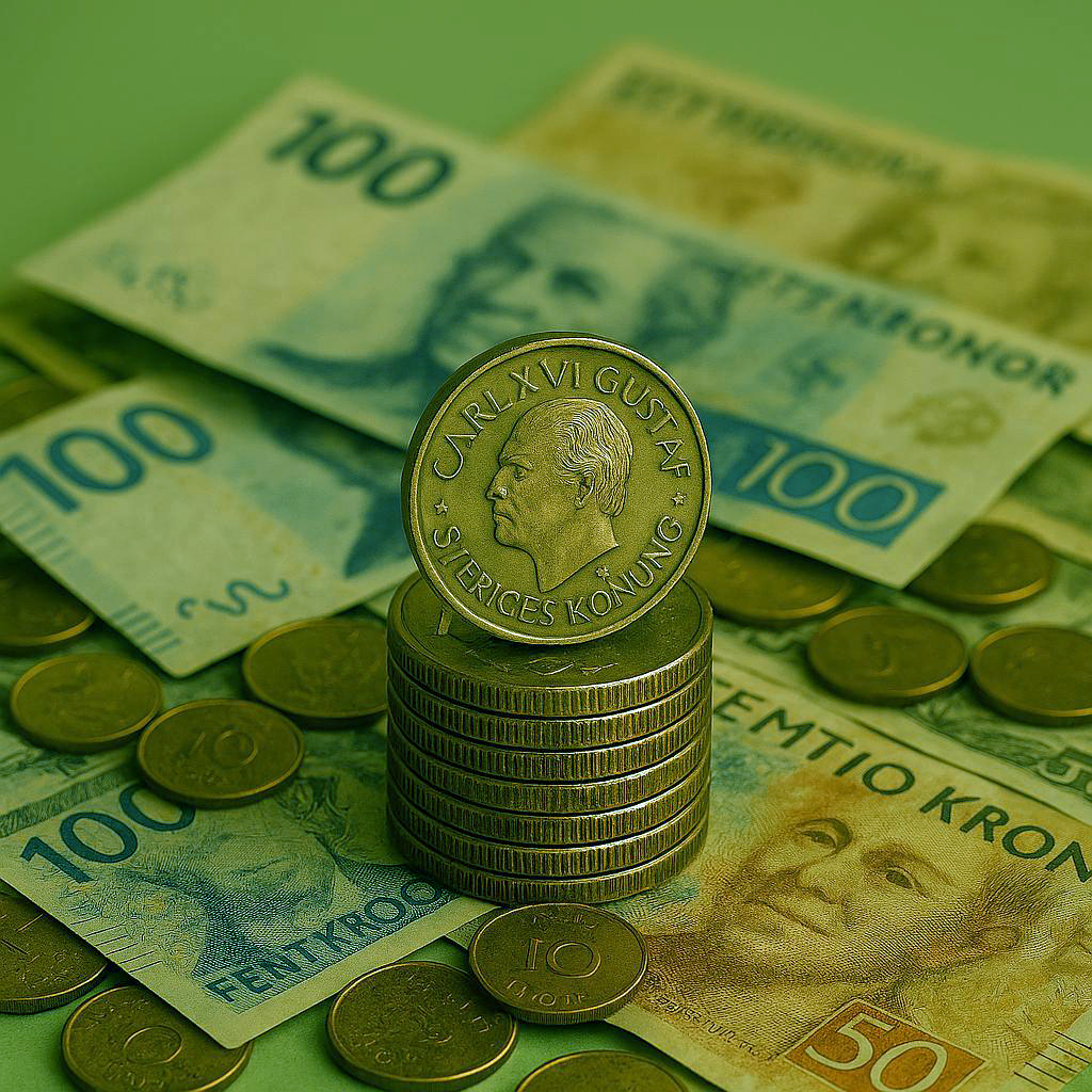 Foto av mynt i staplar